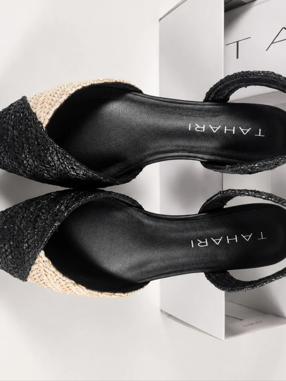 Tahari Rio Black Ivory Raffia Woven Slingback Flats Multiple Sizes
